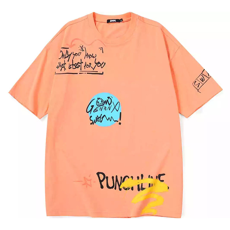 GENANX闪电潮牌黑色短袖上衣男嘻哈个性英文印花夏季简约百搭t恤