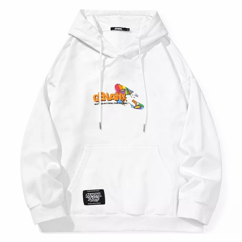 正品授权GENANX彩虹骷髅联名款炫彩插图英文印花连帽卫衣男女同款