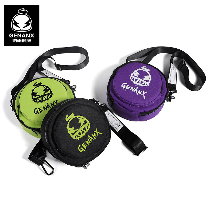 GENANX闪电潮牌肩包男英文logo印花潮流街头嘻哈新款斜挎包男