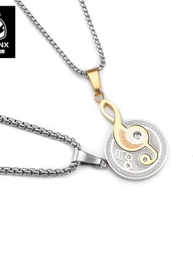 情侣浪漫音符闪钻钛钢挂链