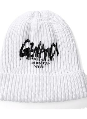 GENANX闪电潮牌白色保暖毛线帽冬季新款简约风字母印花针织帽女