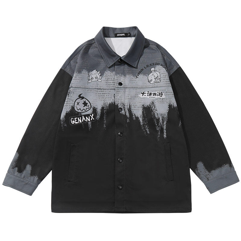 《大话西游》手游X闪电潮牌联名款夹克黑灰渐变色宽松春季外套男