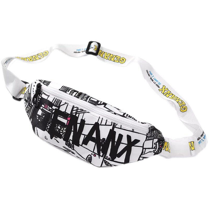 GENANX闪电潮牌斜挎包男字母涂鸦可调节肩带街头休闲潮流胸包腰包