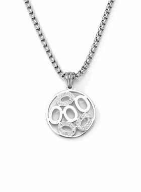 正品授权GENANX数字0环环相连闪钻圆环吊坠钛钢挂链项链男银白色