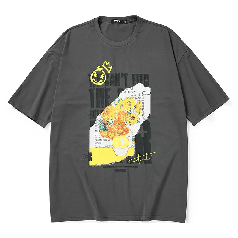 正品GENANX闪电潮牌小雏菊艺术插花英文印花短袖T恤潮男青春时尚