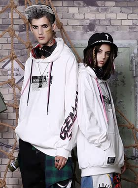 GENANX闪电潮牌白色情侣连帽帽衫美式高街卫衣男女款春秋新款上衣