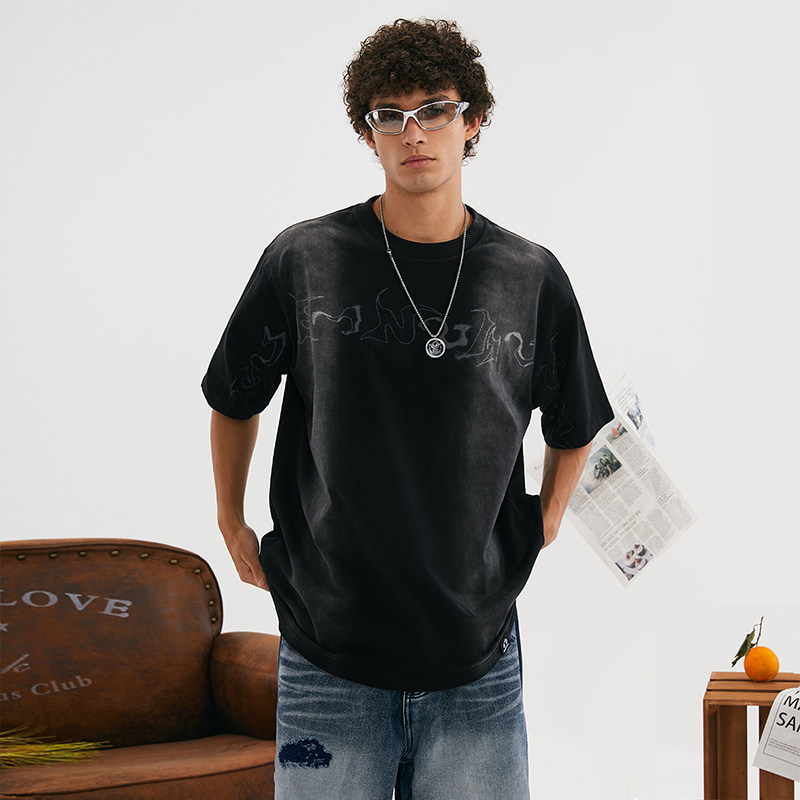 GENANX闪电潮牌2025夏季新品圆领上衣印花防晒宽松纯棉炒洗男T恤