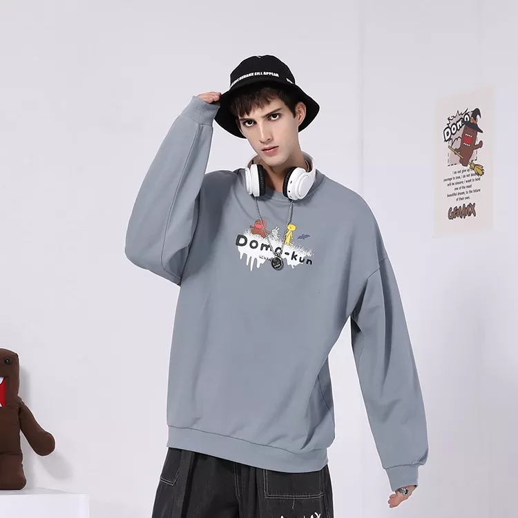 卡通字母印花落肩袖情侣圆领卫衣