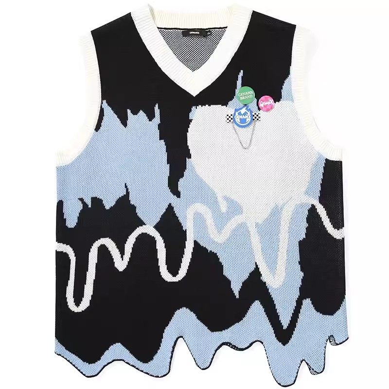 GENANX闪电潮牌针织运动毛衣男女同款新款春秋季背心衬衫叠穿马甲