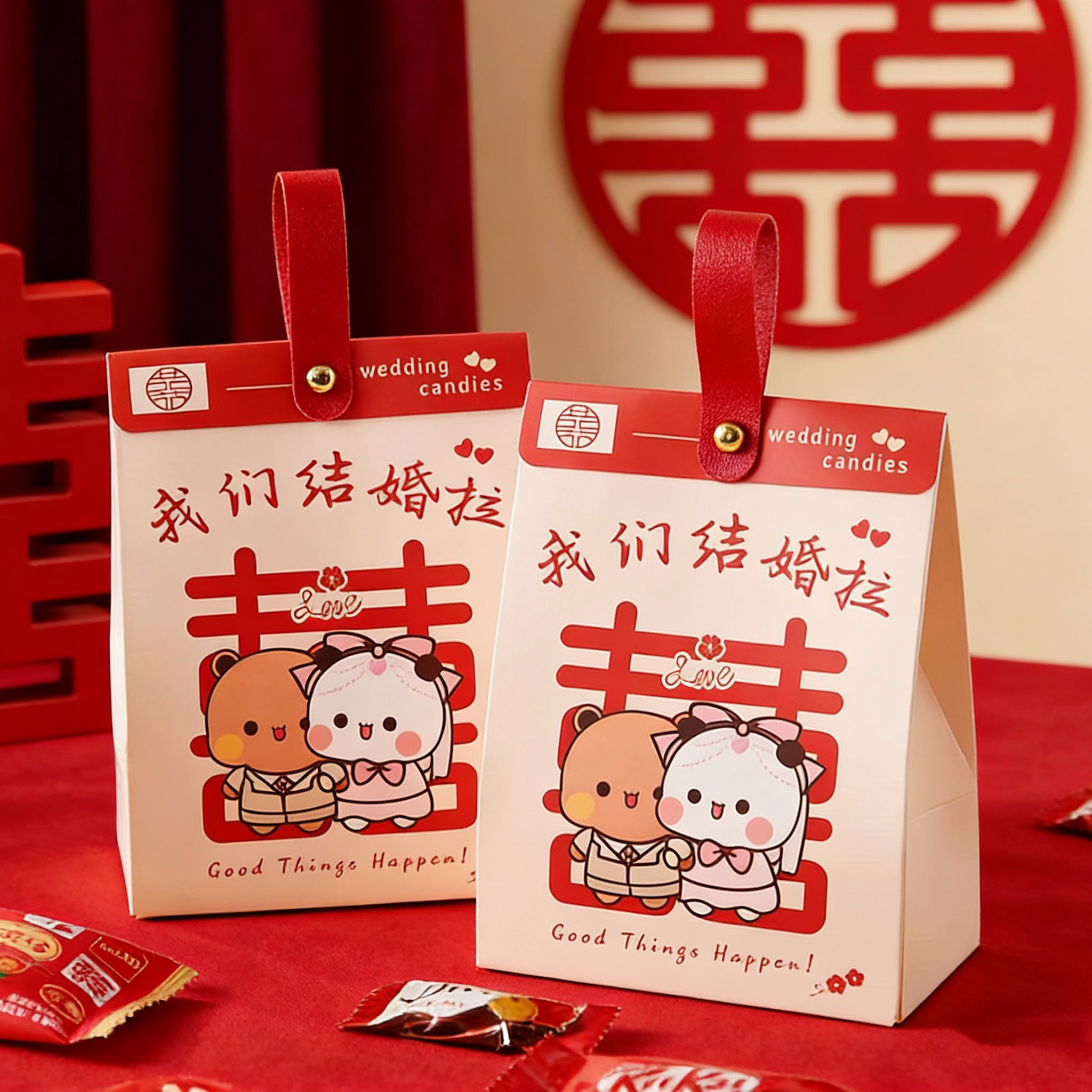 一二布布卡通手提婚礼结婚喜糖盒