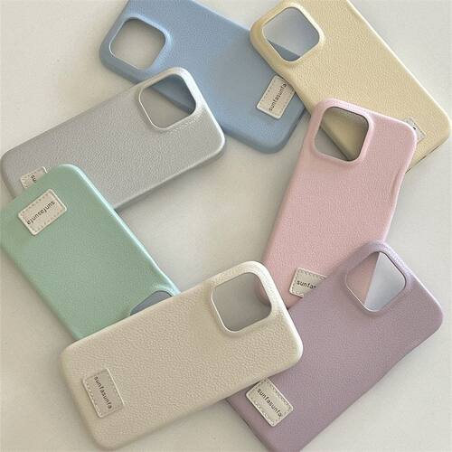 ins简约纯色手机壳适用苹果16/15/14小众皮纹壳iPhone13/12保护套
