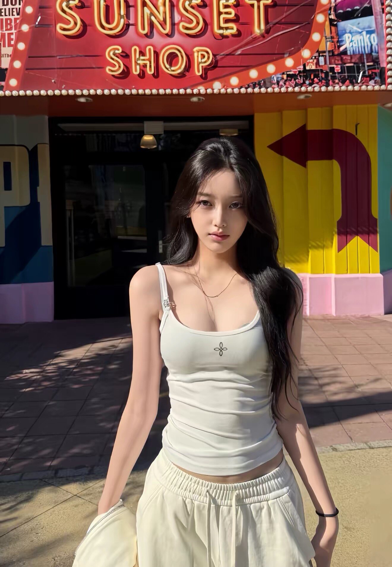 【韩国尖货】十字印章紧身吊带时尚辣妹背心女轻薄肩带可调节上衣