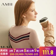 Amii tối giản của phụ nữ thời trang Áo len nữ Hàn Quốc 2019 mùa thu mới amll slim pit màu tương phản đan đáy áo - Áo len