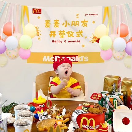 宝宝开荤仪式布置背景墙六个月婴儿半岁周岁生日气球派对场景装饰
