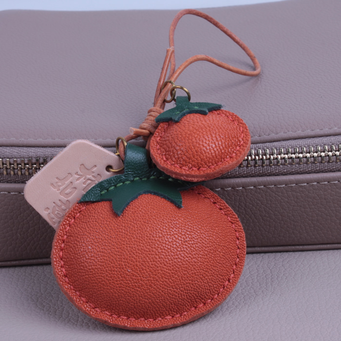 进口法国羊皮柿柿如意手工成品国风车挂包包挂件柿子匙扣手缝礼物