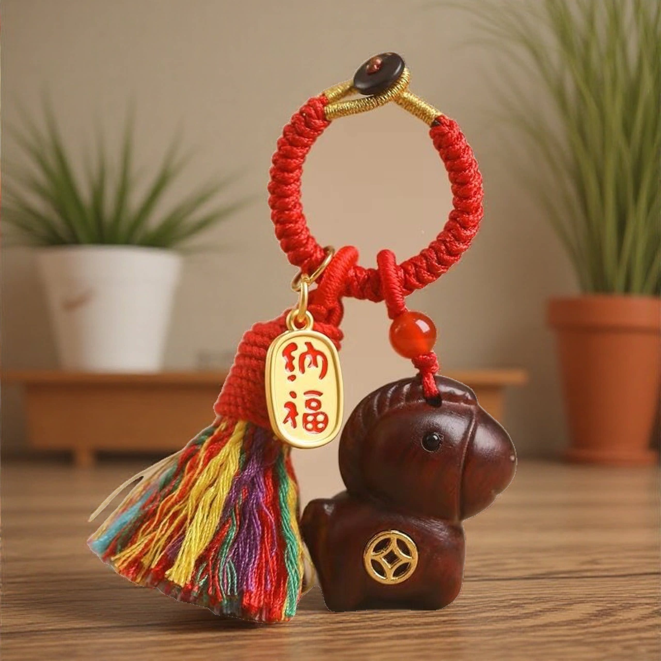 马年檀木小马上有钱招财本命年钥匙扣汽车挂件高档男吊坠挂饰挂绳