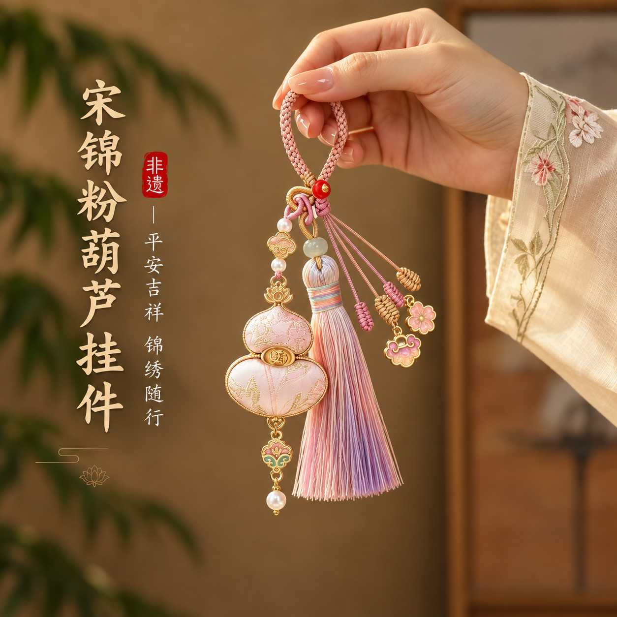 新中式宋锦挂件招财葫芦流苏钥匙扣小挂件包包挂饰文创饰品伴手礼