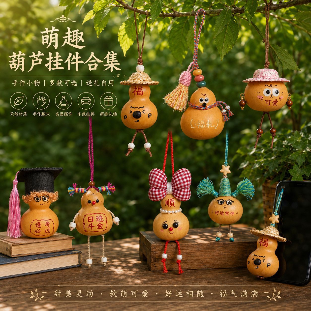 新中式钥匙扣小葫芦挂件包包挂件文创饰品手机链礼品新中式车挂