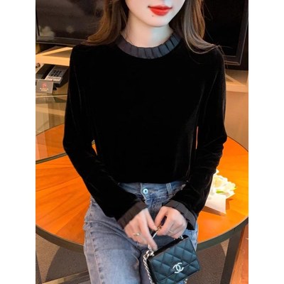 韩版金丝绒打底衫女秋冬季1092
