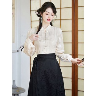 素改良立领白色衬衫 汉元 国风汉服衬衣 上衣2025秋季 搭配马面裙