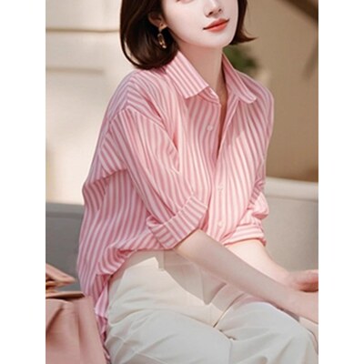 粉色条纹Polo领衬衫2029