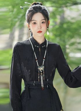 新中式襟国风黑色汉服衬衫1146