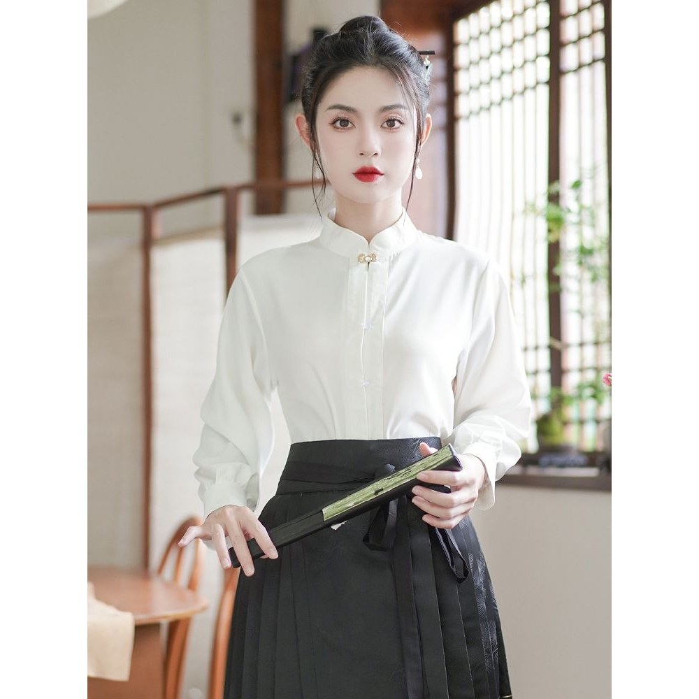 春秋气质立领对襟长袖衬衫1143