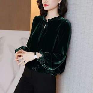 金丝绒衬衫女2025新款春秋季时尚洋气时髦大码长袖打底衫内搭上衣