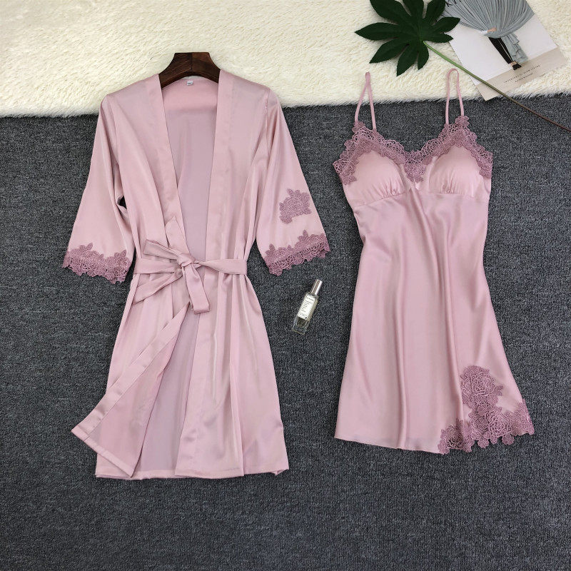 睡衣女夏韩版性感吊带睡裙冰丝睡袍家居服丝绸带胸垫两件套可外穿