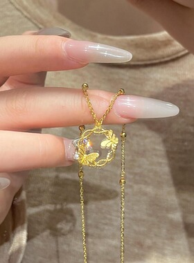 小红书同款蝴蝶花环项链镀金小众设计轻奢高级感时尚百搭锁骨