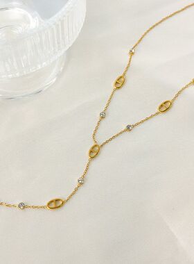 INS风经典猪鼻子流苏钛钢项链镀18K金不掉色法式精致女锁骨链批发