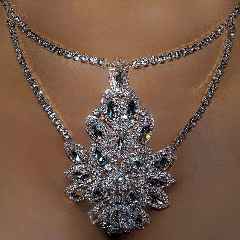 奢华花型镶嵌满钻腰链 性感夜店潮流花型水钻身体链女Body chain