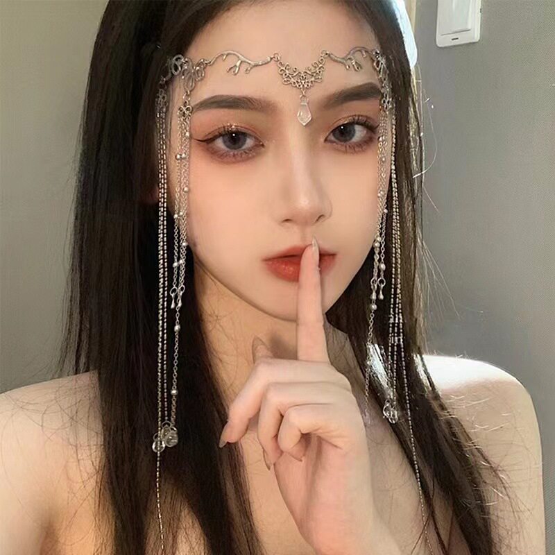 新款新娘头饰水晶鹿角水滴链条发链额饰超仙发饰礼服婚纱汉服