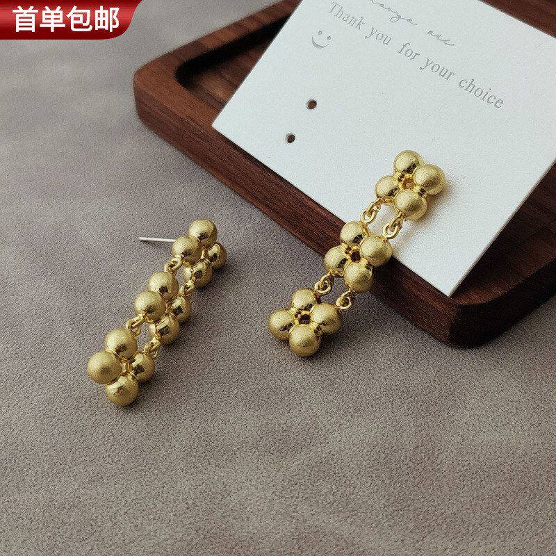 欧美个性金属球球银针耳钉女流苏耳环设计感青岛耳饰品高级感小众