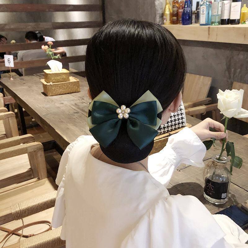 蝴蝶结头饰女性职场盘发网兜新款撞色酒店护士服务员工作发饰头花