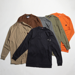 长袖 水洗纯棉大码 欧美风亨利领三粒扣打底T恤外贸 春秋季 加长款