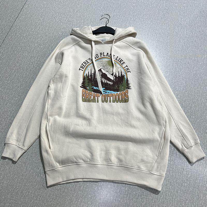 oversize//风加绒连帽印花卫衣