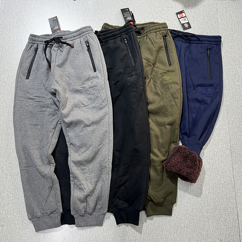 小码特价甩！冬季羊羔绒厚实保暖刺绣双拉链口袋束脚休闲长裤