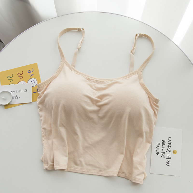 莫代尔带胸垫罩杯一体运动打底半截露腰露肚脐短款吊带背心女上衣