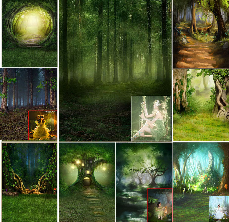 影楼婚纱摄影背景布儿童拍照背景梦幻森林古装森系大自然主题背景