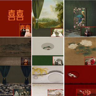 新款春节全家福摄影背景布中式明制汉服婚纱照民国复古拍照背景纸