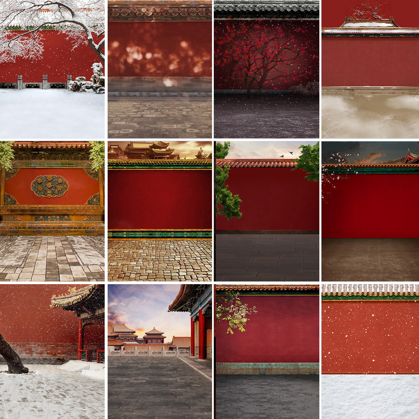 影楼古装摄影背景布 清宫宫墙故宫拍照背景纸 古风清朝格格主题