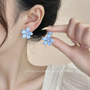 度假風(fēng)藍(lán)色花朵耳釘女小清新森系小眾時尚 氣質(zhì)蚊香盤無耳洞耳夾女