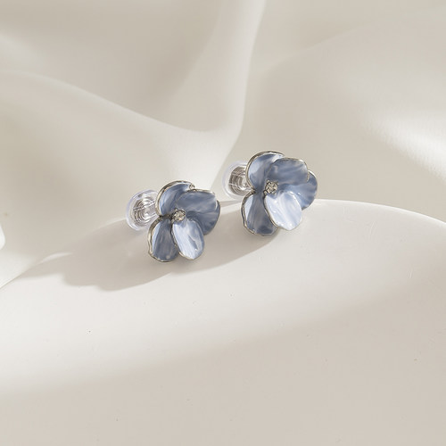 蓝色花朵耳钉蚊香盘耳夹无耳洞