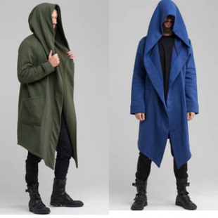 秋冬款潮牌风衣男长款连帽暗黑者长款大衣男过膝披风斗篷外套男