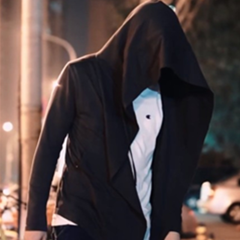 春秋季薄款潮牌痞帅男生中长款开衫大兜帽披风斗篷风衣男衣服外套