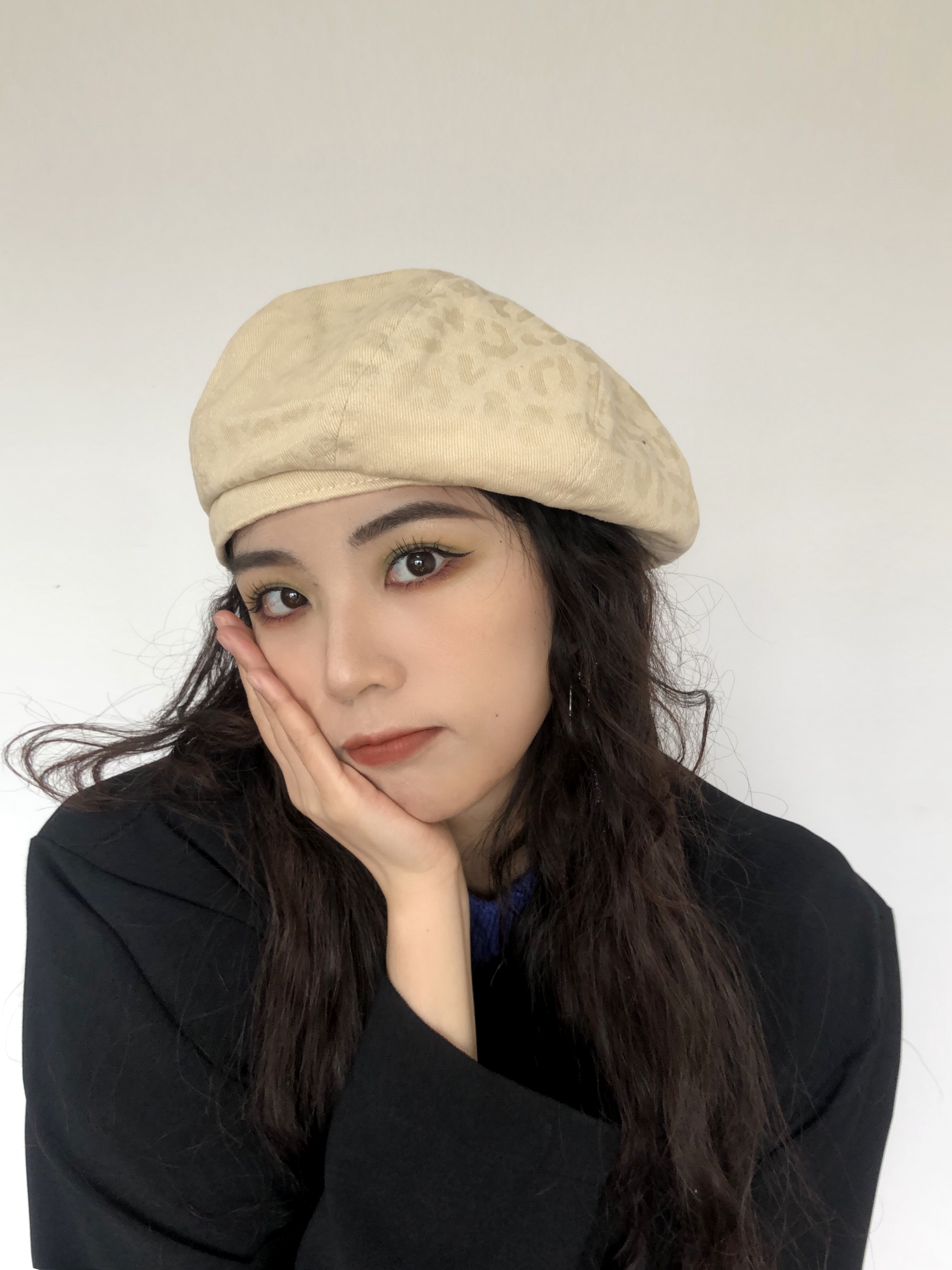 黄黄小卖部豹纹大头可调节贝雷帽