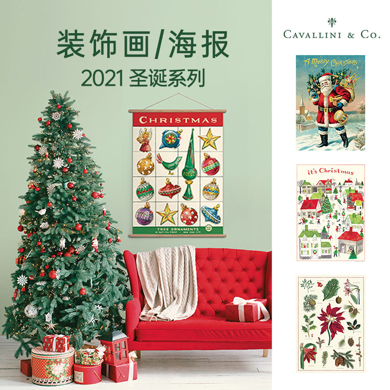 美国正品圣诞装饰复古风挂轴插画