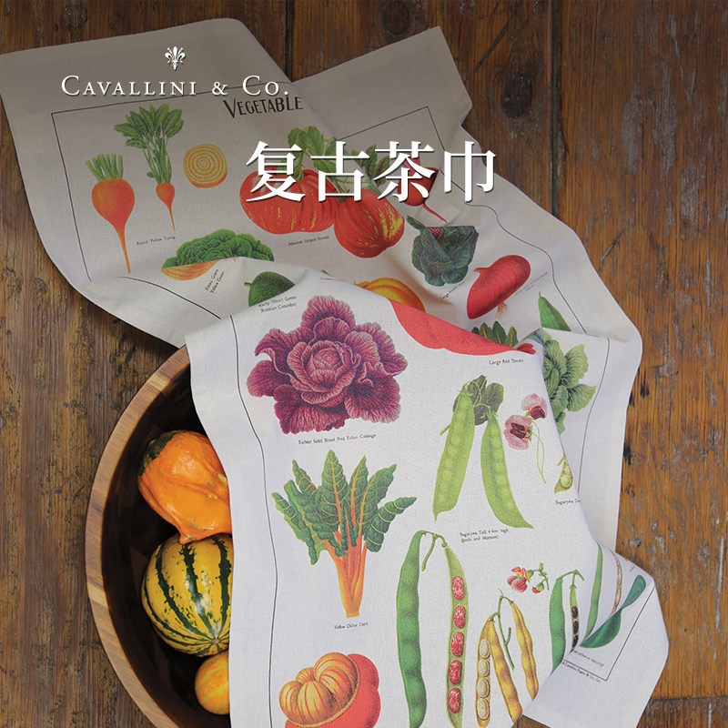 美国进口CAVALLINI复古茶巾棉质吸水厨房可悬挂附收纳袋方巾手帕
