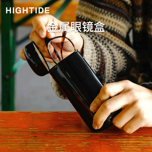 日本HIGHTIDE金属眼镜盒太阳镜防压抗压日系复古近视眼镜盒清洁布